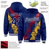 Custom Royal Red Gold-White Splash Art 3D Pattern Design Bomber Full-Snap Varsity Letterman Hoodie Jacket