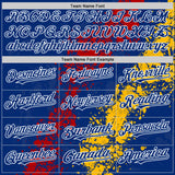 Custom Royal Red Gold-White Splash Art 3D Pattern Design Bomber Full-Snap Varsity Letterman Hoodie Jacket