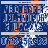 Custom Royal Orange-White Splash Art 3D Pattern Design Bomber Full-Snap Varsity Letterman Hoodie Jacket