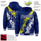 Custom Royal Light Yellow-White Splash Art 3D Pattern Design Bomber Full-Snap Varsity Letterman Hoodie Jacket