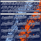 Custom Navy Light Blue Orange-White Splash Art 3D Pattern Design Bomber Full-Snap Varsity Letterman Hoodie Jacket