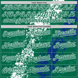 Custom Kelly Green White-Royal Splash Art 3D Pattern Design Bomber Full-Snap Varsity Letterman Hoodie Jacket