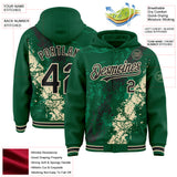 Custom Kelly Green Black-Cream Splash Art 3D Pattern Design Bomber Full-Snap Varsity Letterman Hoodie Jacket