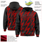 Custom Black Red Zigzag Shape 3D Pattern Design Bomber Full-Snap Varsity Letterman Hoodie Jacket