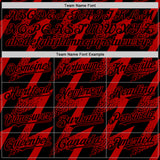 Custom Black Red Zigzag Shape 3D Pattern Design Bomber Full-Snap Varsity Letterman Hoodie Jacket