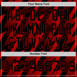 Custom Black Red Zigzag Shape 3D Pattern Design Bomber Full-Snap Varsity Letterman Hoodie Jacket