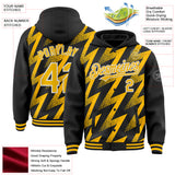 Custom Black Gold-White Zigzag Shape 3D Pattern Design Bomber Full-Snap Varsity Letterman Hoodie Jacket