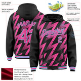 Custom Black Pink-White Zigzag Shape 3D Pattern Design Bomber Full-Snap Varsity Letterman Hoodie Jacket
