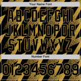 Custom Black Old Gold Zigzag Shape 3D Pattern Design Bomber Full-Snap Varsity Letterman Hoodie Jacket