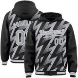 Custom Black Gray-White Zigzag Shape 3D Pattern Design Bomber Full-Snap Varsity Letterman Hoodie Jacket