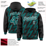 Custom Black Teal-White Zigzag Shape 3D Pattern Design Bomber Full-Snap Varsity Letterman Hoodie Jacket