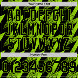 Custom Black Neon Green Zigzag Shape 3D Pattern Design Bomber Full-Snap Varsity Letterman Hoodie Jacket