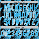 Custom Black Sky Blue-White Zigzag Shape 3D Pattern Design Bomber Full-Snap Varsity Letterman Hoodie Jacket