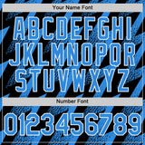 Custom Black Powder Blue-White Zigzag Shape 3D Pattern Design Bomber Full-Snap Varsity Letterman Hoodie Jacket