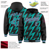 Custom Black Aqua-Pink Zigzag Shape 3D Pattern Design Bomber Full-Snap Varsity Letterman Hoodie Jacket