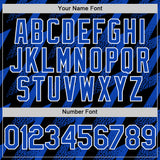 Custom Black Thunder Blue-White Zigzag Shape 3D Pattern Design Bomber Full-Snap Varsity Letterman Hoodie Jacket