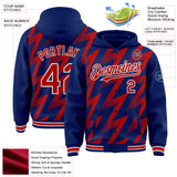 Custom Royal Red-White Zigzag Shape 3D Pattern Design Bomber Full-Snap Varsity Letterman Hoodie Jacket