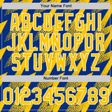 Custom Royal Yellow-White Zigzag Shape 3D Pattern Design Bomber Full-Snap Varsity Letterman Hoodie Jacket