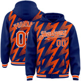 Custom Royal Orange-White Zigzag Shape 3D Pattern Design Bomber Full-Snap Varsity Letterman Hoodie Jacket