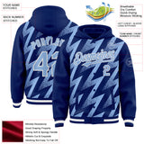 Custom Royal Light Blue-White Zigzag Shape 3D Pattern Design Bomber Full-Snap Varsity Letterman Hoodie Jacket