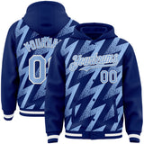 Custom Royal Light Blue-White Zigzag Shape 3D Pattern Design Bomber Full-Snap Varsity Letterman Hoodie Jacket