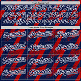 Custom Navy Red-White Zigzag Shape 3D Pattern Design Bomber Full-Snap Varsity Letterman Hoodie Jacket