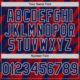 Custom Navy Red-White Zigzag Shape 3D Pattern Design Bomber Full-Snap Varsity Letterman Hoodie Jacket