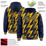 Custom Navy Gold Zigzag Shape 3D Pattern Design Bomber Full-Snap Varsity Letterman Hoodie Jacket