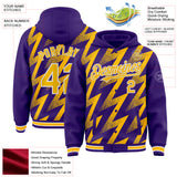 Custom Purple Gold-White Zigzag Shape 3D Pattern Design Bomber Full-Snap Varsity Letterman Hoodie Jacket