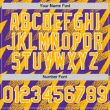 Custom Purple Gold-White Zigzag Shape 3D Pattern Design Bomber Full-Snap Varsity Letterman Hoodie Jacket