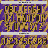 Custom Purple Old Gold Black-White Zigzag Shape 3D Pattern Design Bomber Full-Snap Varsity Letterman Hoodie Jacket