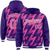Custom Purple Pink-White Zigzag Shape 3D Pattern Design Bomber Full-Snap Varsity Letterman Hoodie Jacket