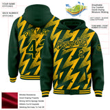 Custom Green Gold Zigzag Shape 3D Pattern Design Bomber Full-Snap Varsity Letterman Hoodie Jacket