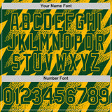 Custom Green Gold Zigzag Shape 3D Pattern Design Bomber Full-Snap Varsity Letterman Hoodie Jacket