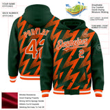 Custom Green Orange-White Zigzag Shape 3D Pattern Design Bomber Full-Snap Varsity Letterman Hoodie Jacket