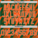 Custom Green Orange-White Zigzag Shape 3D Pattern Design Bomber Full-Snap Varsity Letterman Hoodie Jacket