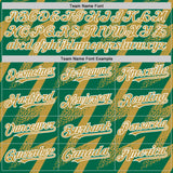 Custom Kelly Green Old Gold-White Zigzag Shape 3D Pattern Design Bomber Full-Snap Varsity Letterman Hoodie Jacket