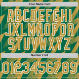 Custom Kelly Green Old Gold-White Zigzag Shape 3D Pattern Design Bomber Full-Snap Varsity Letterman Hoodie Jacket