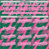 Custom Kelly Green Pink-White Zigzag Shape 3D Pattern Design Bomber Full-Snap Varsity Letterman Hoodie Jacket