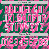 Custom Kelly Green Pink-White Zigzag Shape 3D Pattern Design Bomber Full-Snap Varsity Letterman Hoodie Jacket