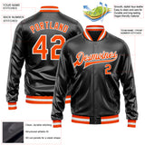 Custom Black Orange-White Bomber Full-Snap Varsity Faux Leather Letterman Jacket