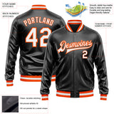 Custom Black White-Orange Bomber Full-Snap Varsity Faux Leather Letterman Jacket