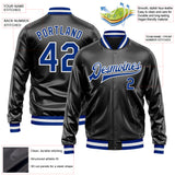 Custom Black Royal-White Bomber Full-Snap Varsity Faux Leather Letterman Jacket