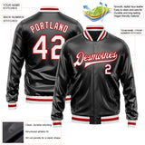 Custom Black White-Red Bomber Full-Snap Varsity Faux Leather Letterman Jacket