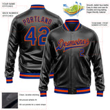 Custom Black Royal-Orange Bomber Full-Snap Varsity Faux Leather Letterman Jacket