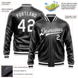 Custom Black White Bomber Full-Snap Varsity Faux Leather Letterman Jacket