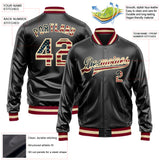 Custom Black Vintage USA Flag-Cream Bomber Full-Snap Varsity Faux Leather Letterman Jacket