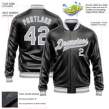 Custom Black Gray-White Bomber Full-Snap Varsity Faux Leather Letterman Jacket