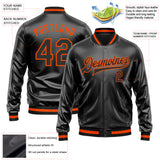 Custom Black Black-Orange Bomber Full-Snap Varsity Faux Leather Letterman Jacket