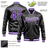 Custom Black Purple-White Bomber Full-Snap Varsity Faux Leather Letterman Jacket